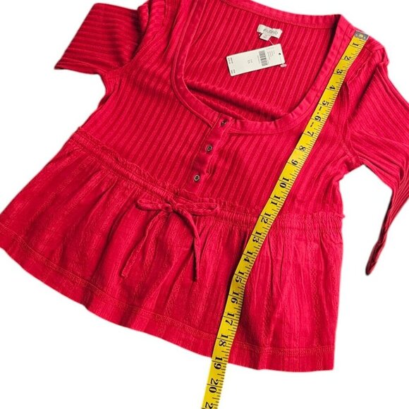 Anthropologie Pilcro Long-Sleeve Scoop-Neck Babydoll Top, Tie Front, Red, XS - Picture 7 of 9